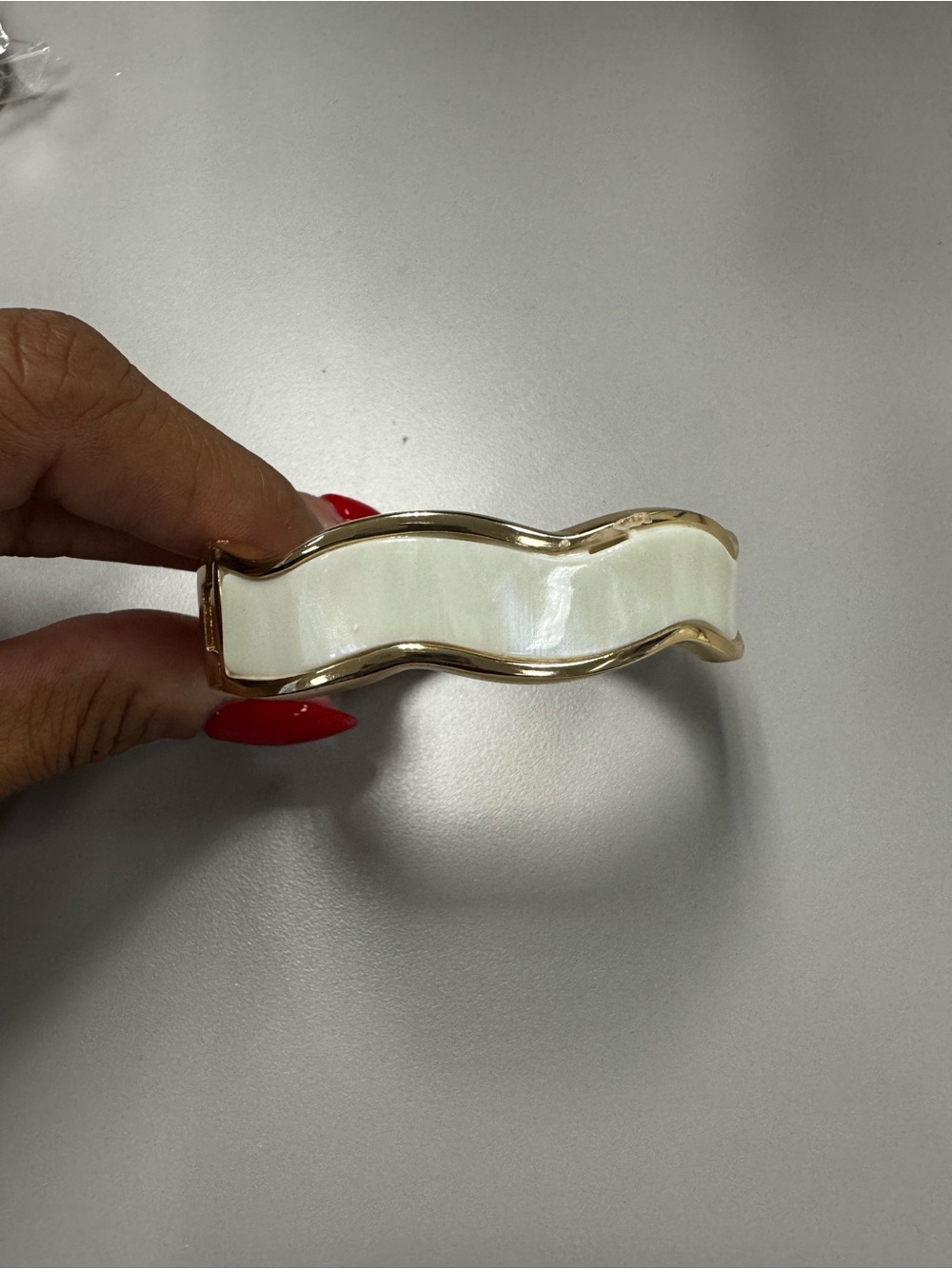 White Wavy Enamel Hinged Bangle Bracelet - Women's Accessory